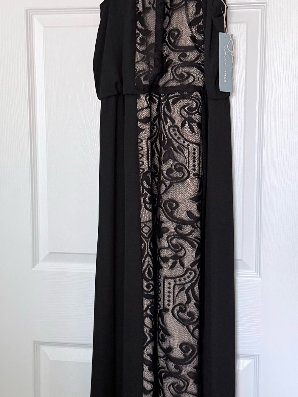 London Times Black Dress with Nude Lace Inset